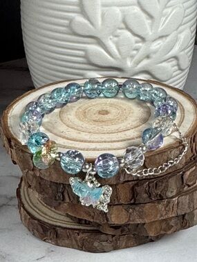 Handmade Iridescent Blue-Purple Butterfly Beaded Bracelet - Unbranded